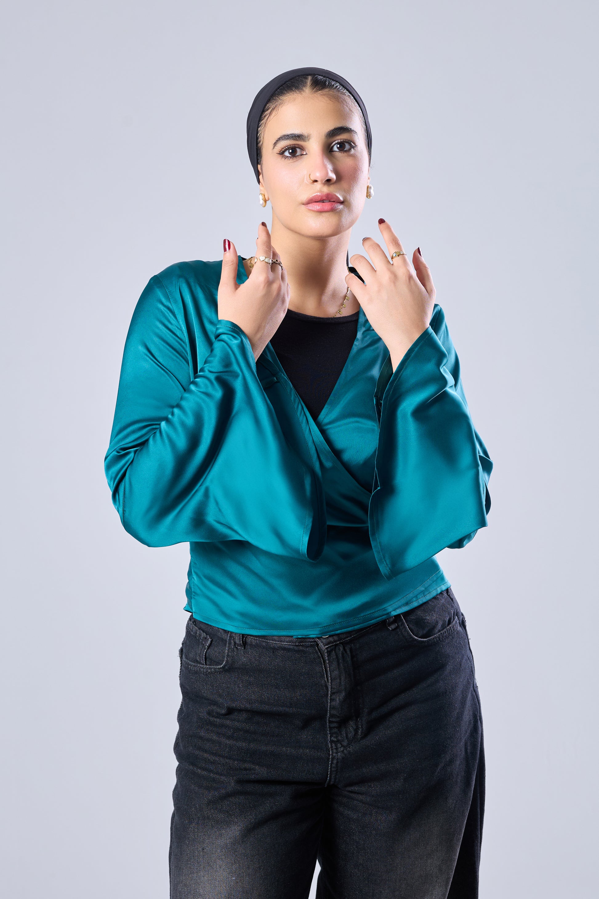 Satin Blouse - turquoise